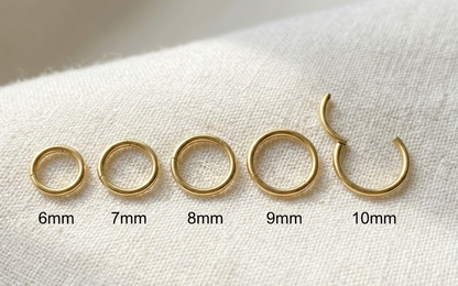 24K gold titanium hinged hoop size comparison 6mm to 10mm
