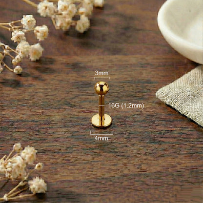 24K Gold Titanium Round Ball Threaded Labret Stud 16G