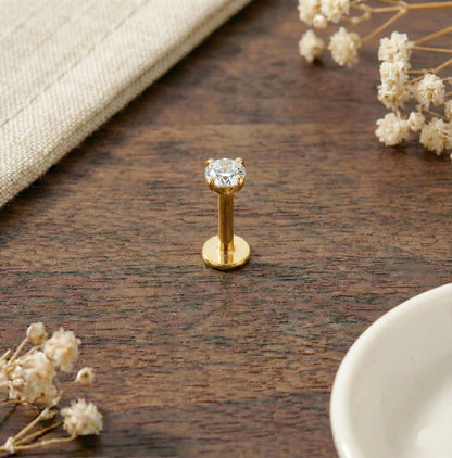 24K gold titanium threaded labret with convex back and CZ top

