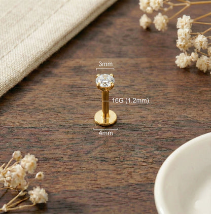 24K Gold Titanium Threaded Convex Labret with CZ Stud