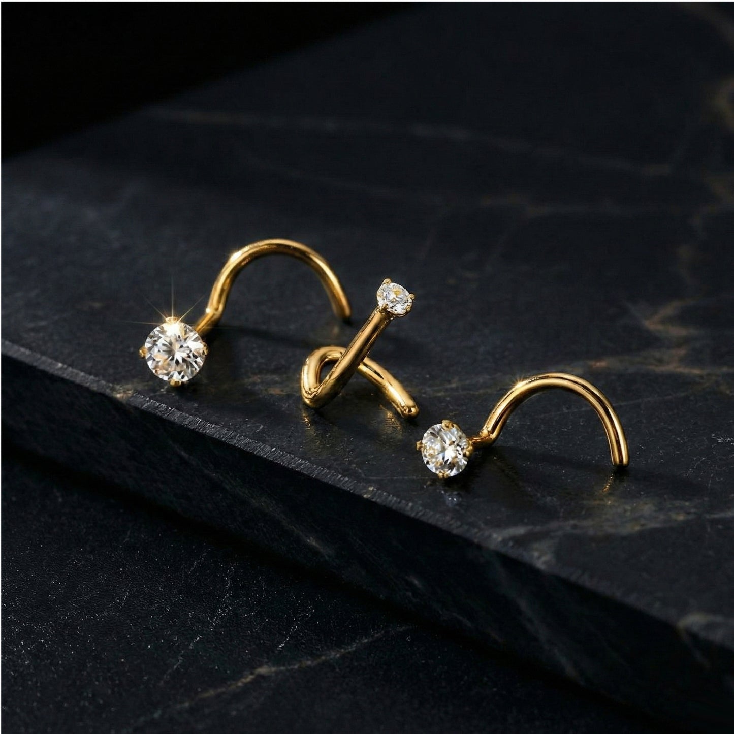 24K gold titanium nose screw with round moissanite stone
