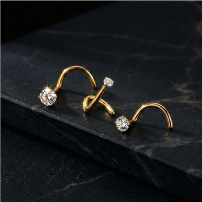 24K gold titanium nose screw with round moissanite stone

