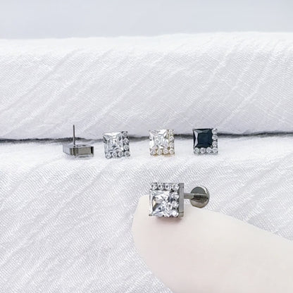 Titanium Square Pave CZ Threadless Stud
