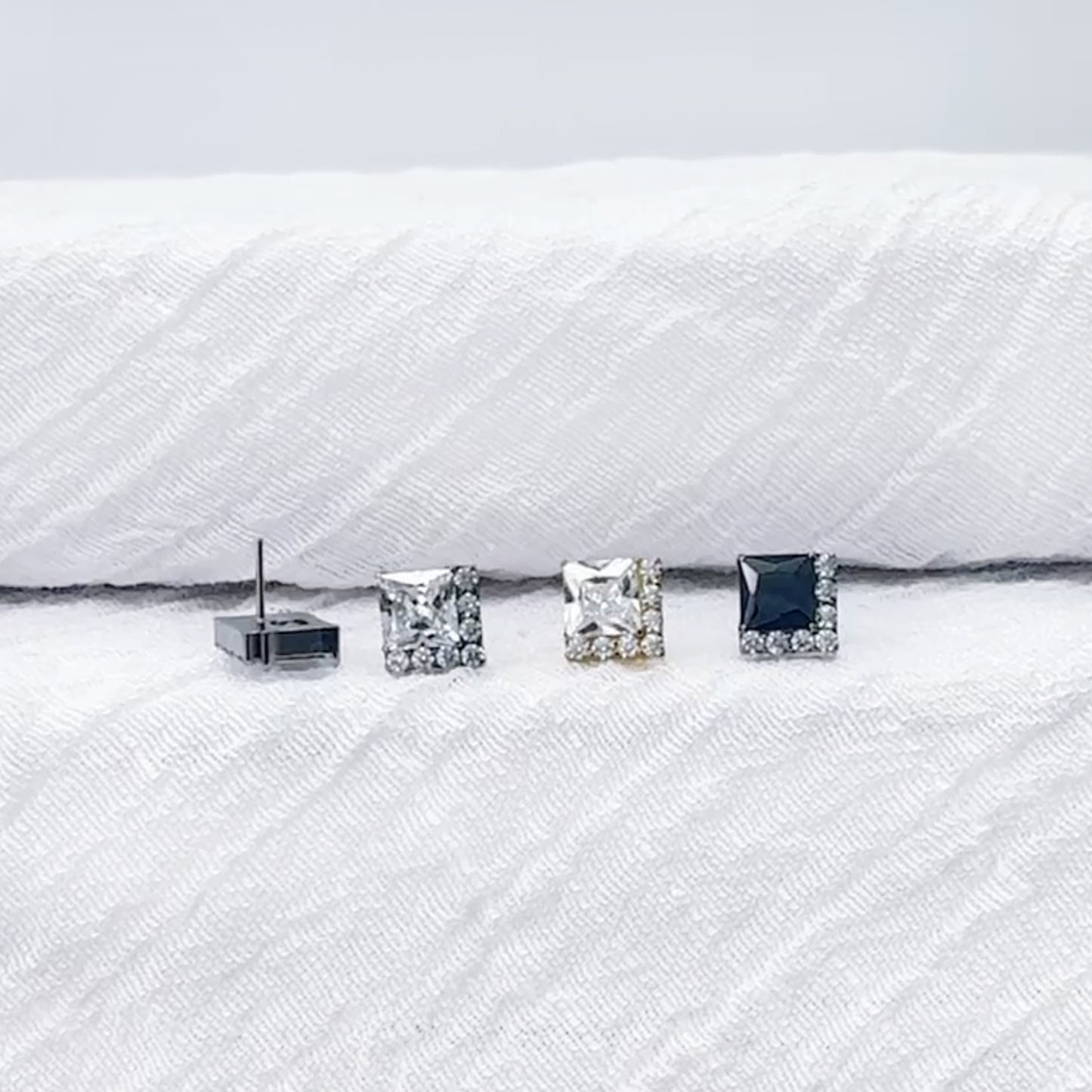 Titanium Square Pave CZ Threadless Stud