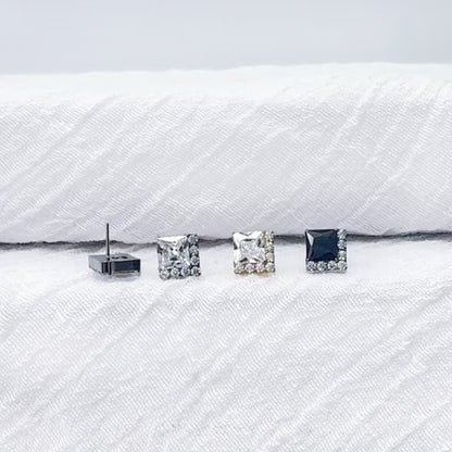 Titanium Square Pave CZ Threadless Stud