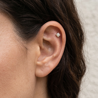 Titanium Square Pave CZ Threadless Stud