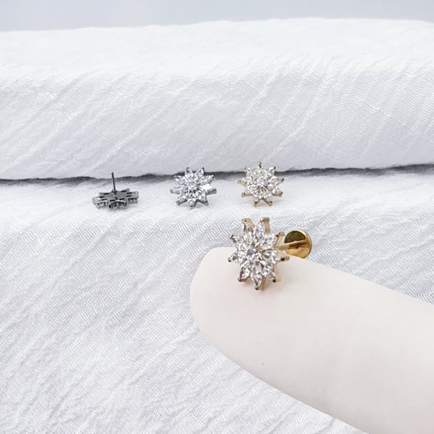 Titanium CZ Petals Flower Threadless Stud