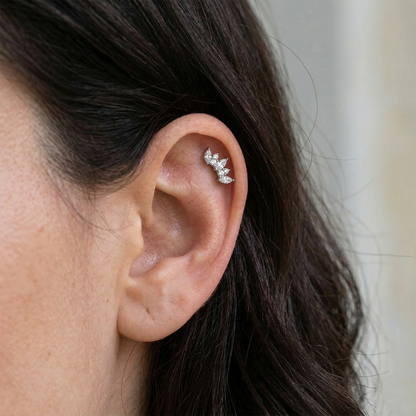 Titanium Marquise & Round CZ Fan Threadless Stud