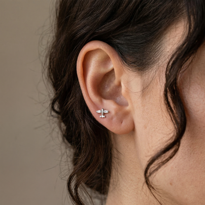 Titanium Threadless CZ Airplane Labret Stud