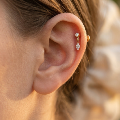 Surgical Steel Marquise CZ Dangle Threaded Flat Back Stud 16G