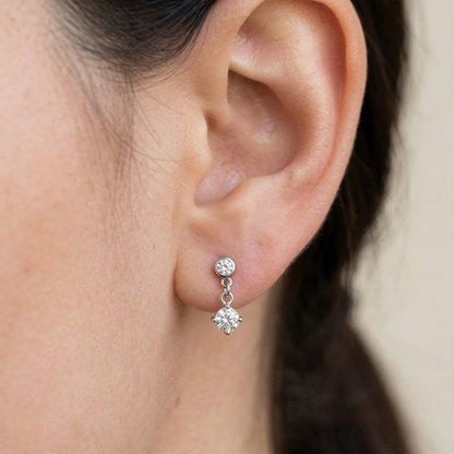 Surgical Steel Round CZ Dangle Threaded Flat Back Stud 16G