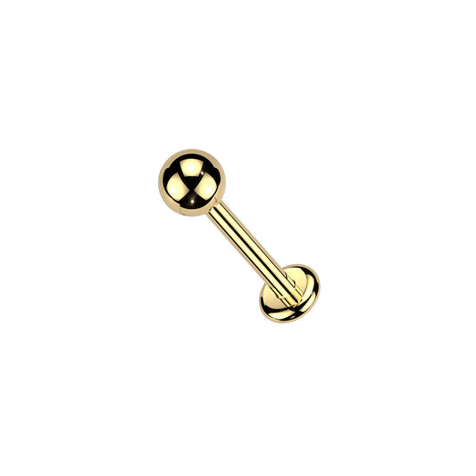 Gold Titanium Ball Top Threaded Flat Back Stud 20G