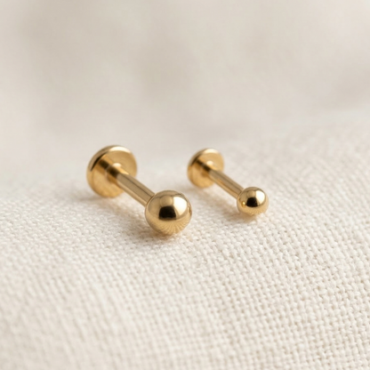Gold Titanium Ball Top Threaded Flat Back Stud 20G