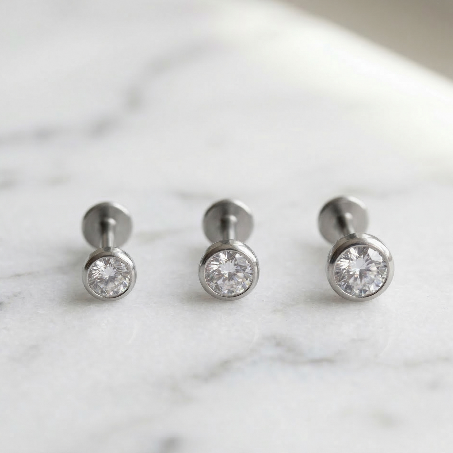 Titanium Bezel Set CZ Threaded Flat Back Stud 20G