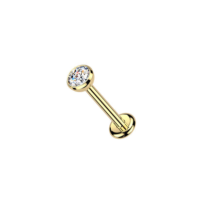 Gold Titanium Bezel Set CZ Threaded Flat Back Stud 20G