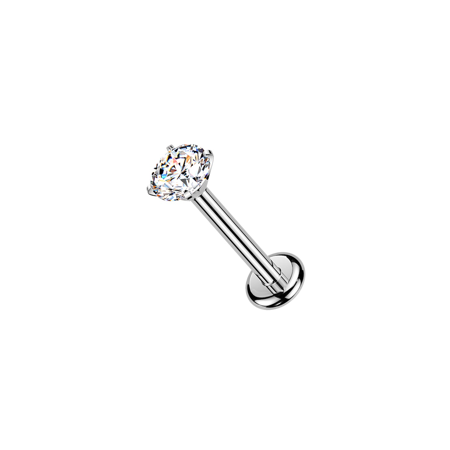 Titanium Prong Set CZ Threaded Flat Back Stud 20G