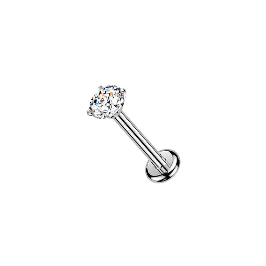 Titanium Prong Set CZ Threaded Flat Back Stud 20G