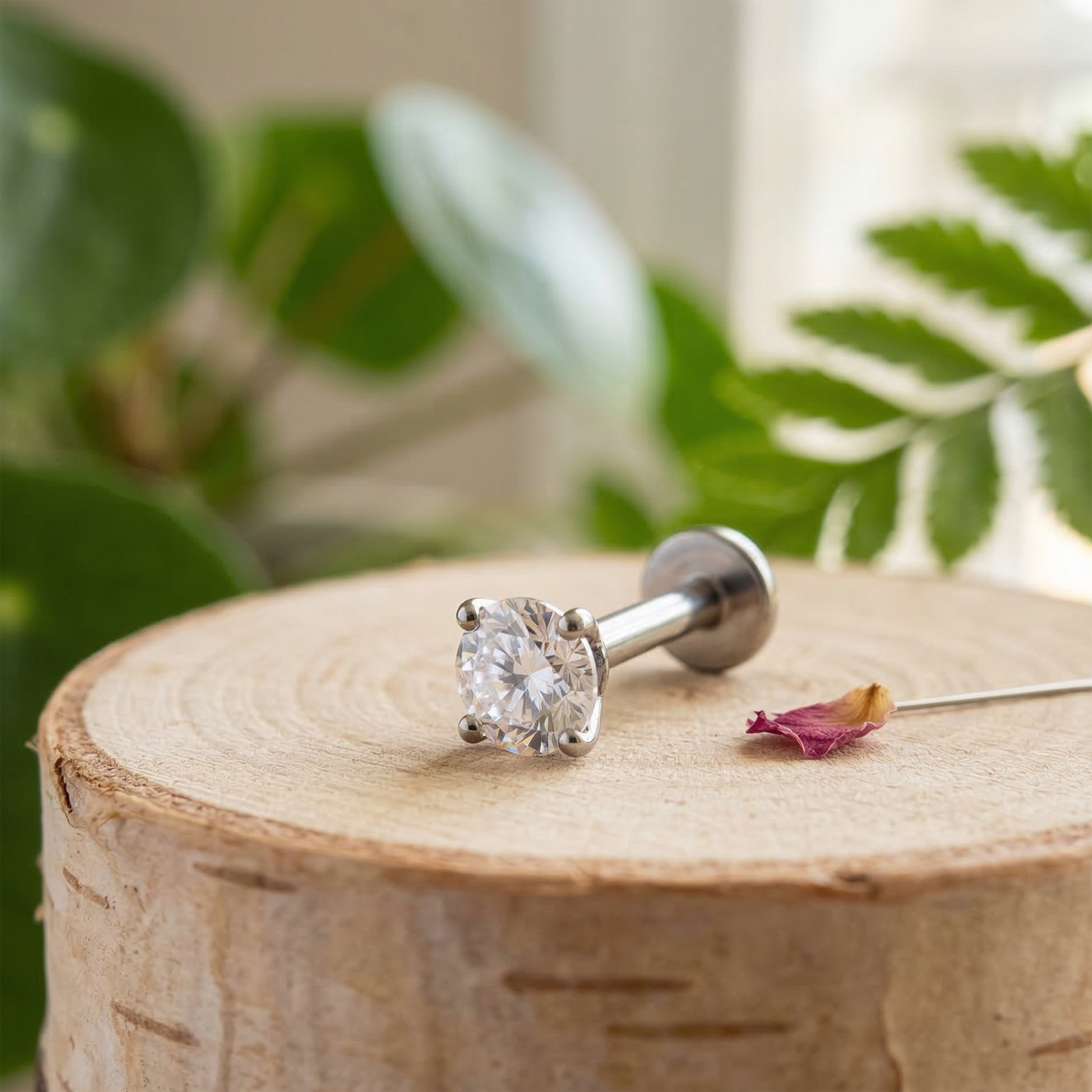 Titanium Prong Set CZ Threaded Flat Back Stud 20G