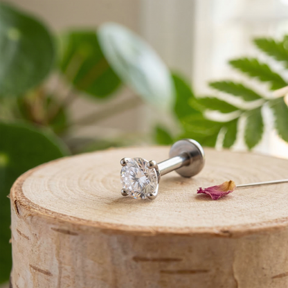 Titanium Prong Set CZ Threaded Flat Back Stud 20G