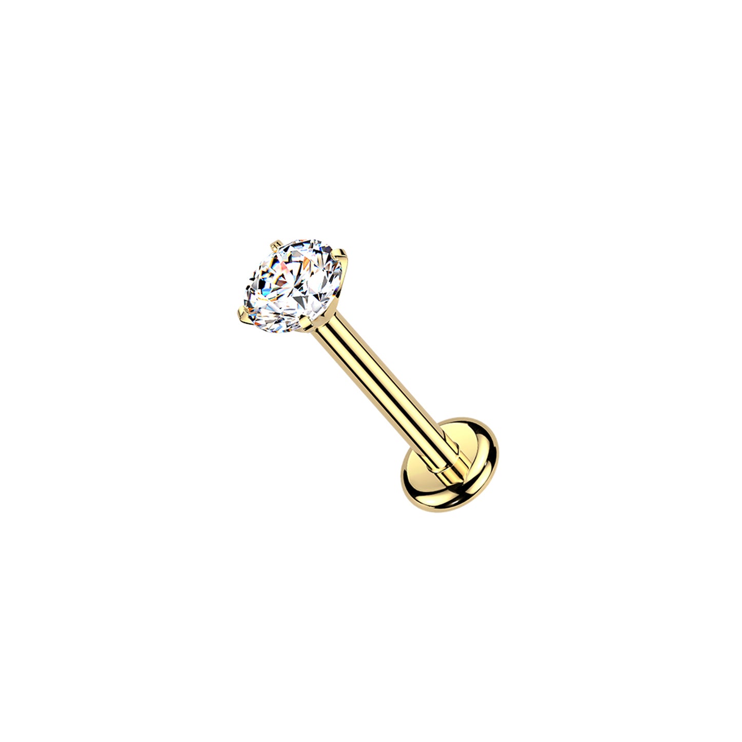 Gold Titanium Prong Set CZ Threaded Flat Back Stud 20G