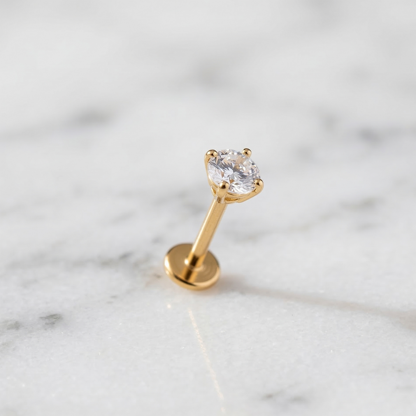 Gold Titanium Prong Set CZ Threaded Flat Back Stud 20G