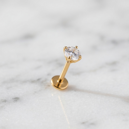 Gold Titanium Prong Set CZ Threaded Flat Back Stud 20G