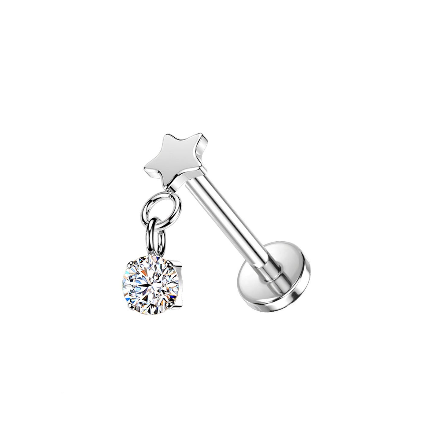 Titanium Star CZ Dangle Threadless Flat Back Stud