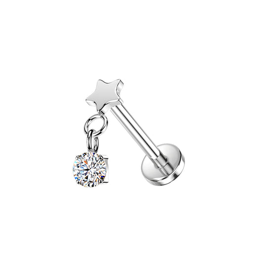 Titanium Star CZ Dangle Threadless Flat Back Stud