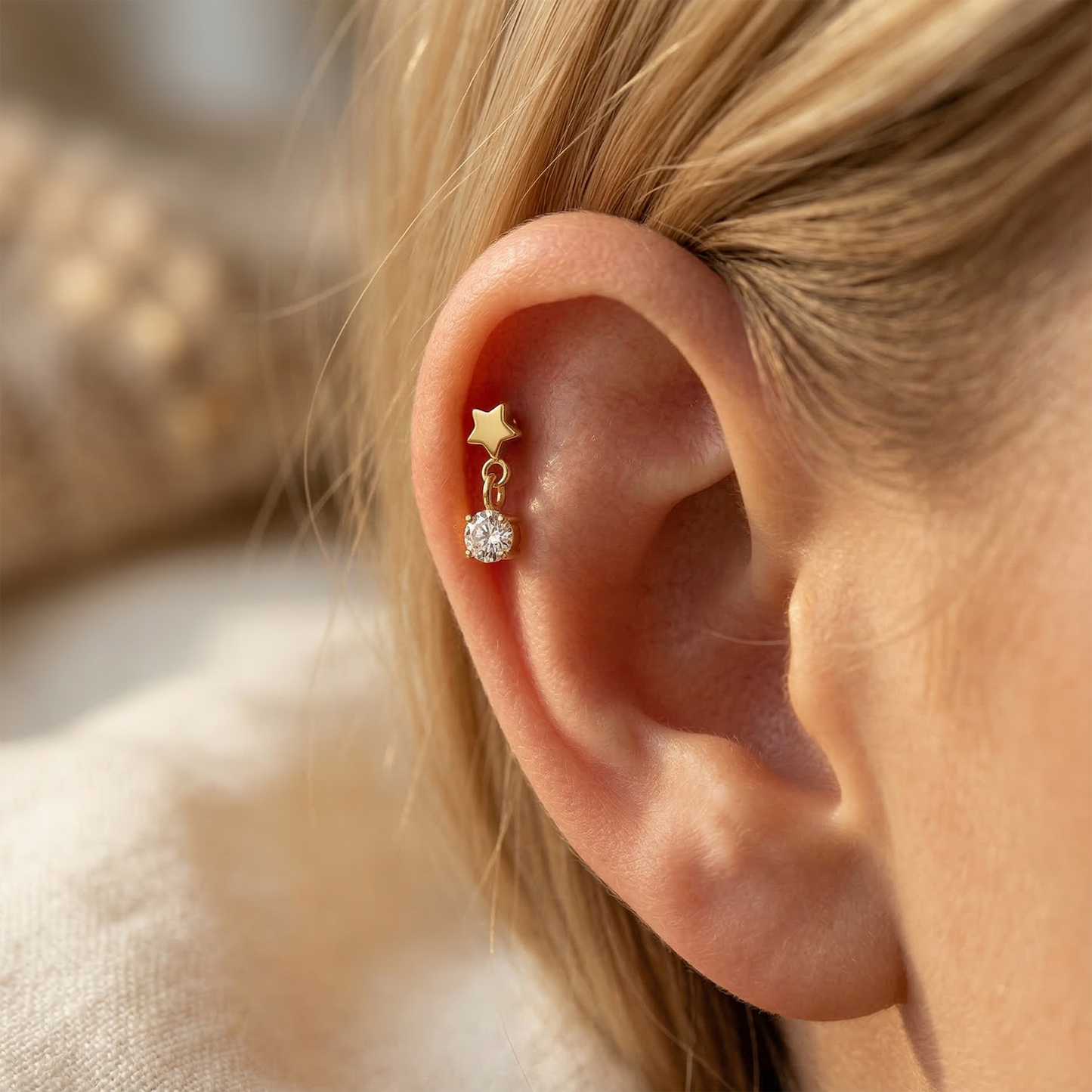 Titanium Star CZ Dangle Threadless Flat Back Stud