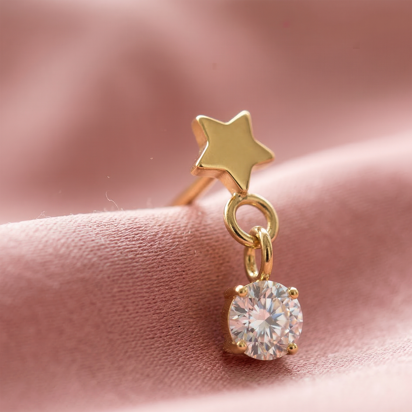 Titanium Star CZ Dangle Threadless Flat Back Stud