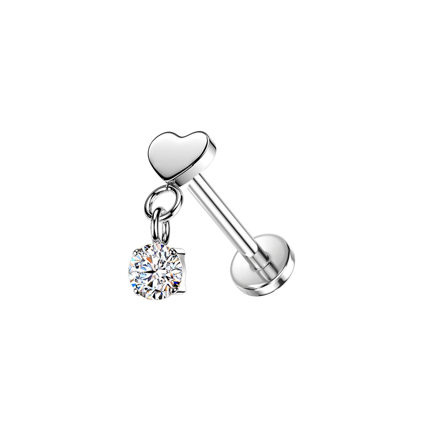 Titanium Heart CZ Dangle Threadless Flat Back Stud