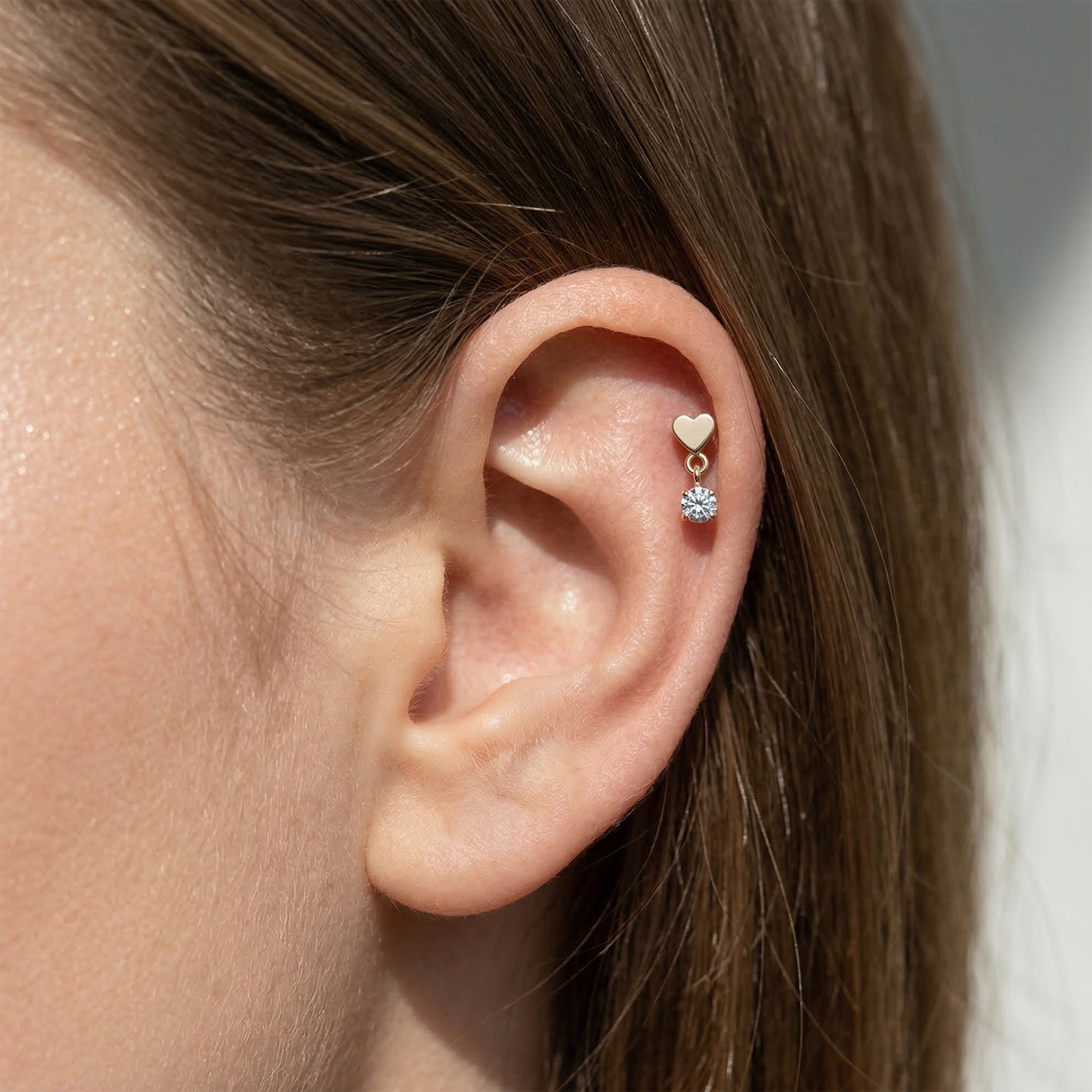 Titanium Heart CZ Dangle Threadless Flat Back Stud