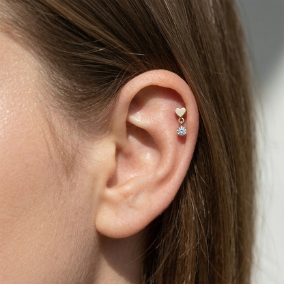Titanium Heart CZ Dangle Threadless Flat Back Stud