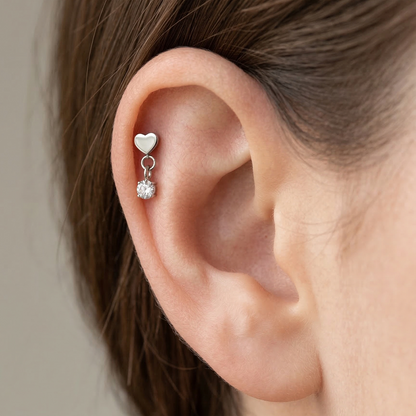 Titanium Heart CZ Dangle Threadless Flat Back Stud