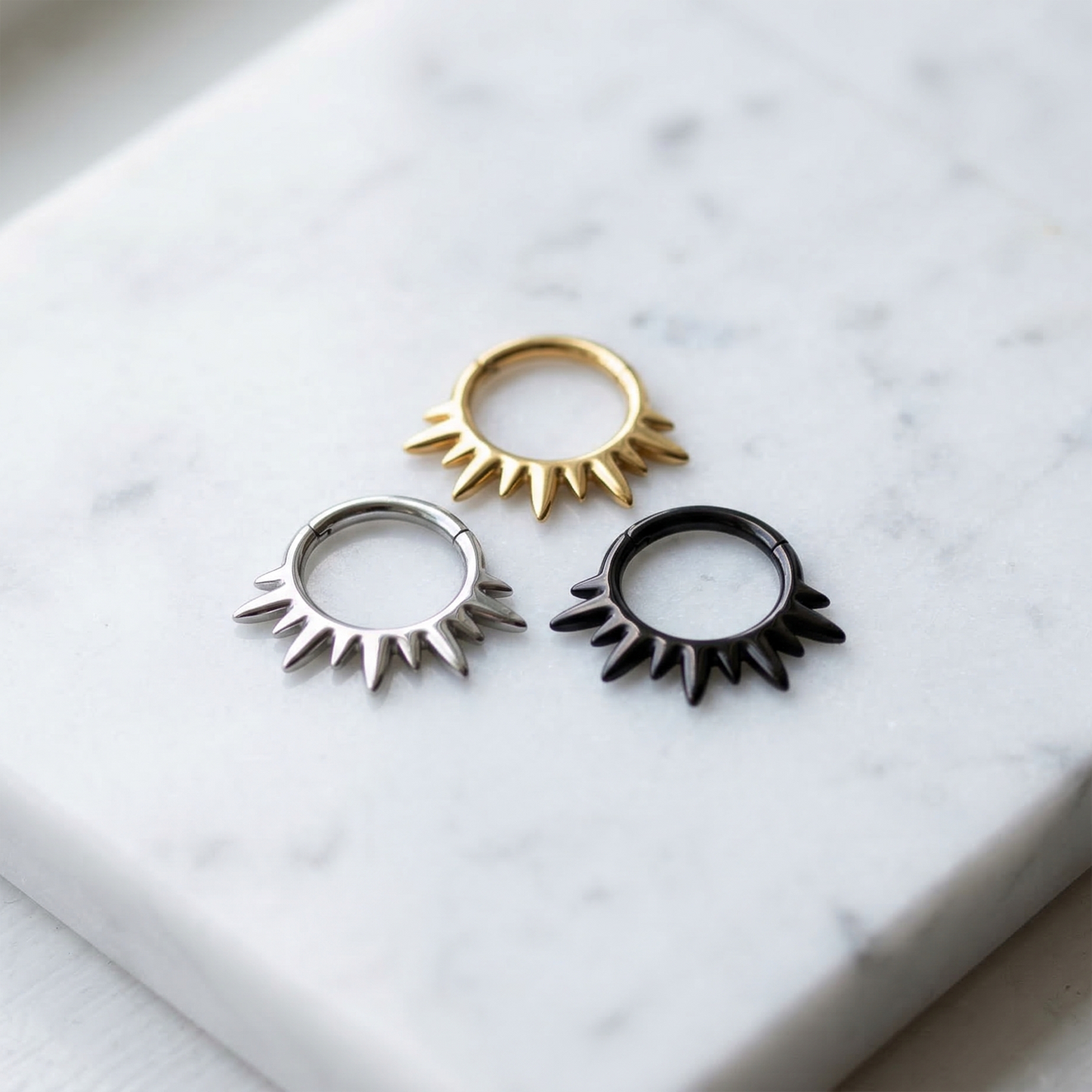 Titanium Spike Hinged Segment Hoop Ring 16G
