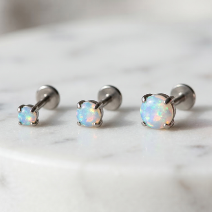 Titanium Prong Set Opal Threadless Flat Back Stud