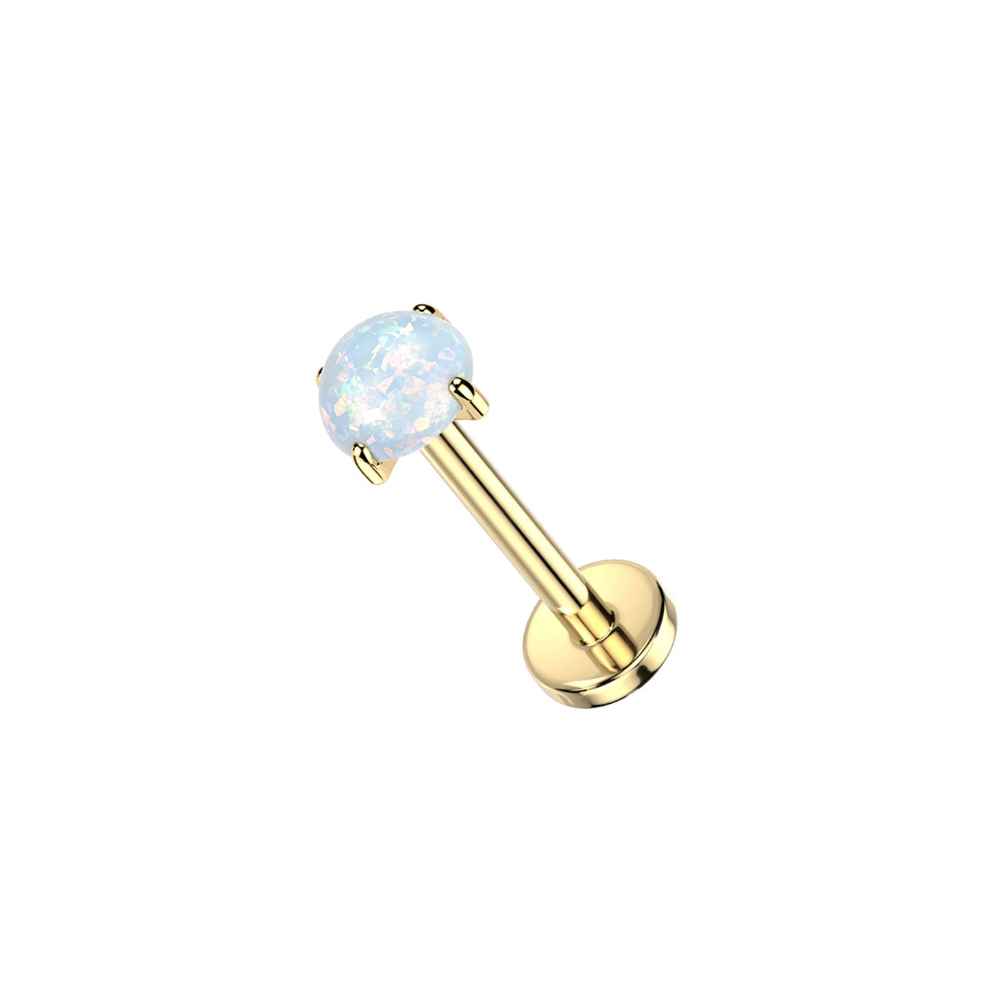 Gold Titanium Prong Set Opal Threadless Flat Back Stud