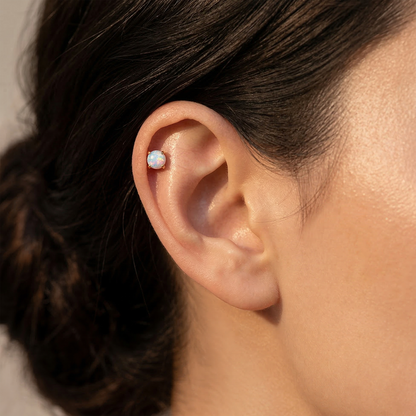 Gold Titanium Prong Set Opal Threadless Flat Back Stud