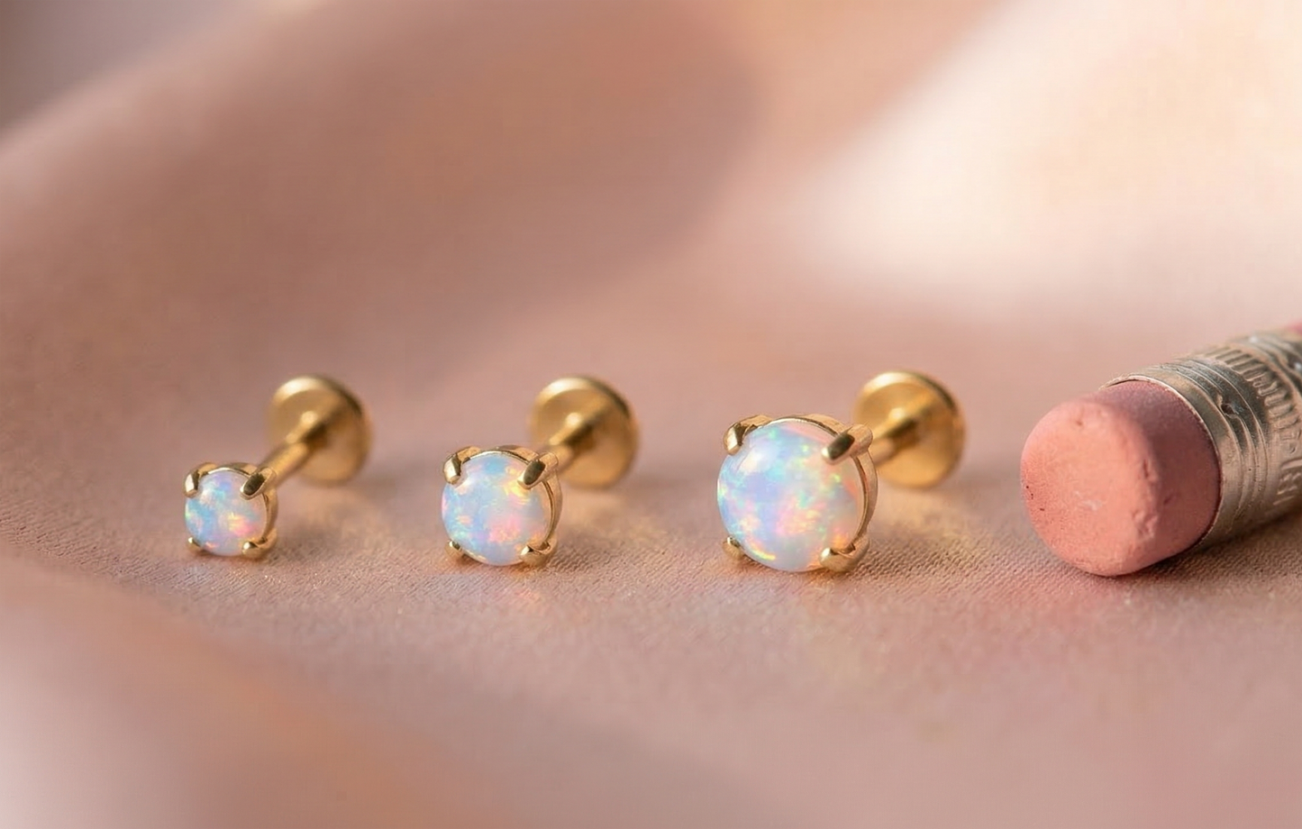 Gold Titanium Prong Set Opal Threadless Flat Back Stud