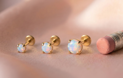 Gold Titanium Prong Set Opal Threadless Flat Back Stud