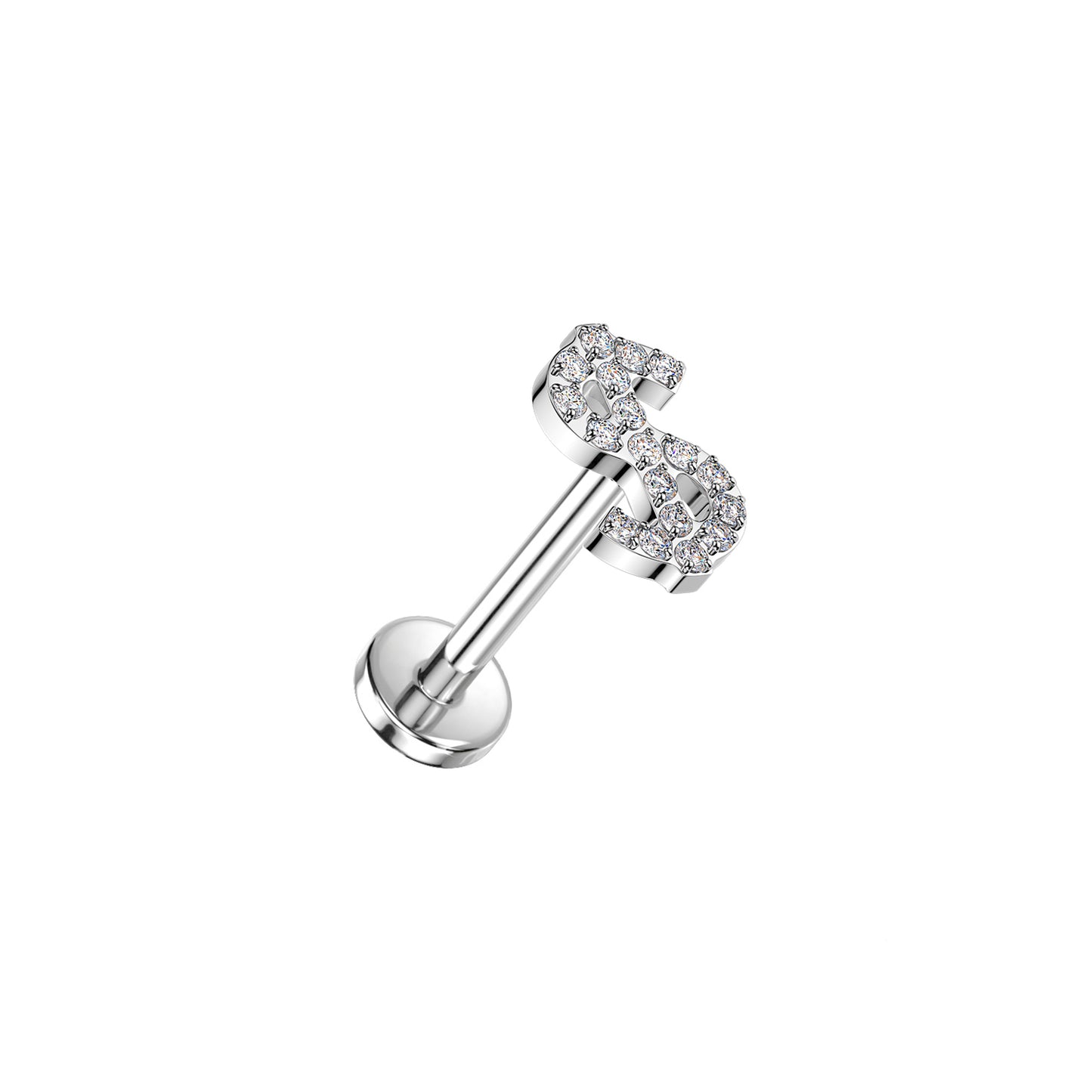 Titanium Pave CZ Dollar Sign Threadless Flat Back Stud