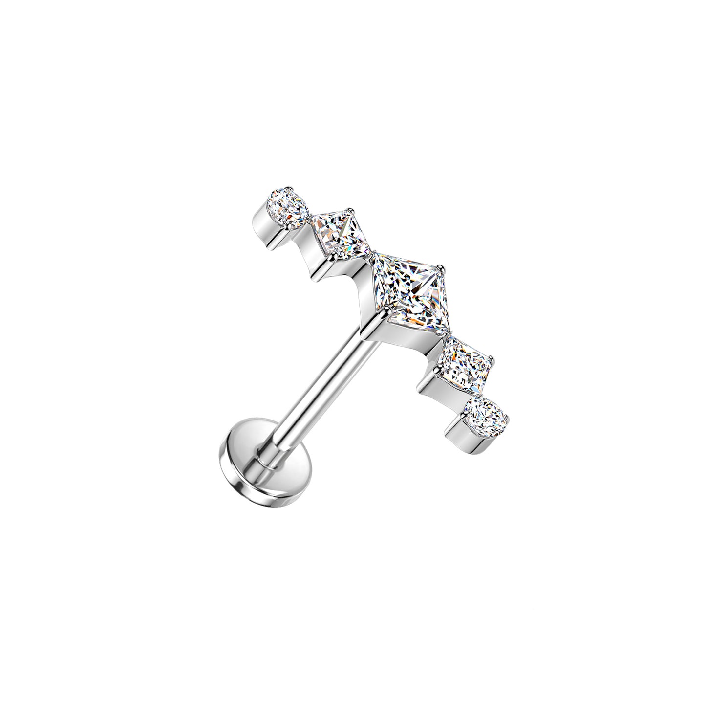Titanium Triple Diamond Round CZ Threadless Flat Back Stud