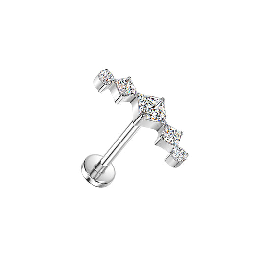 Titanium Triple Diamond Round CZ Threadless Flat Back Stud