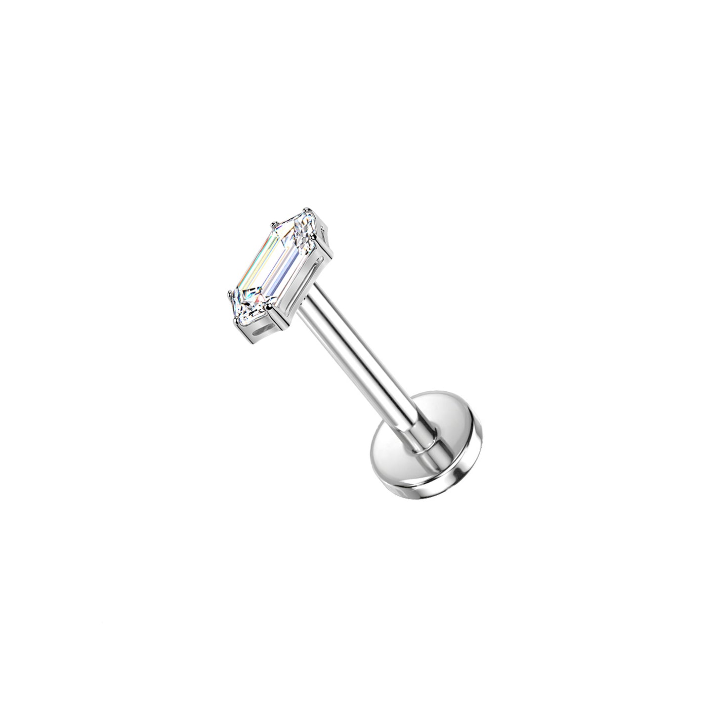 Titanium Elongated Hexagon CZ Threadless Flat Back Stud