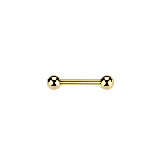 24K gold PVD titanium straight barbell on white background