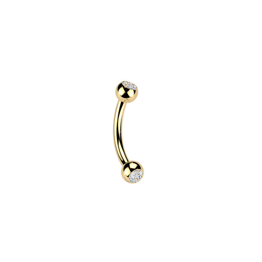 24K gold PVD titanium cz curved barbell on white background