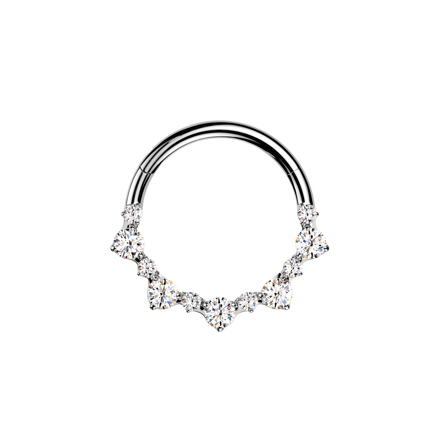 Titanium Hinged Segment Hoop Ring With CZ Cluster