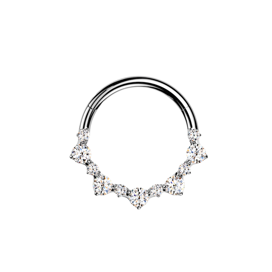 Titanium Hinged Segment Hoop Ring With CZ Cluster