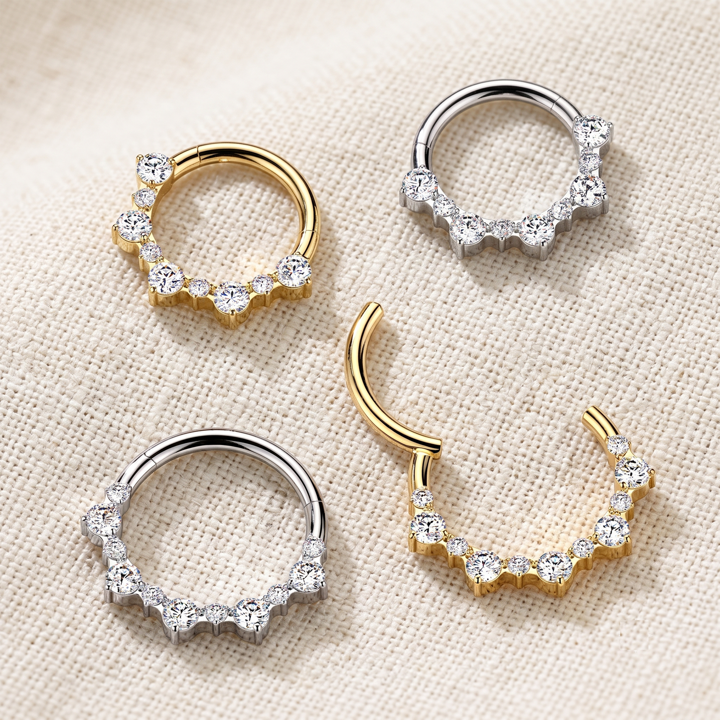 Titanium Hinged Segment Hoop Ring With CZ Cluster