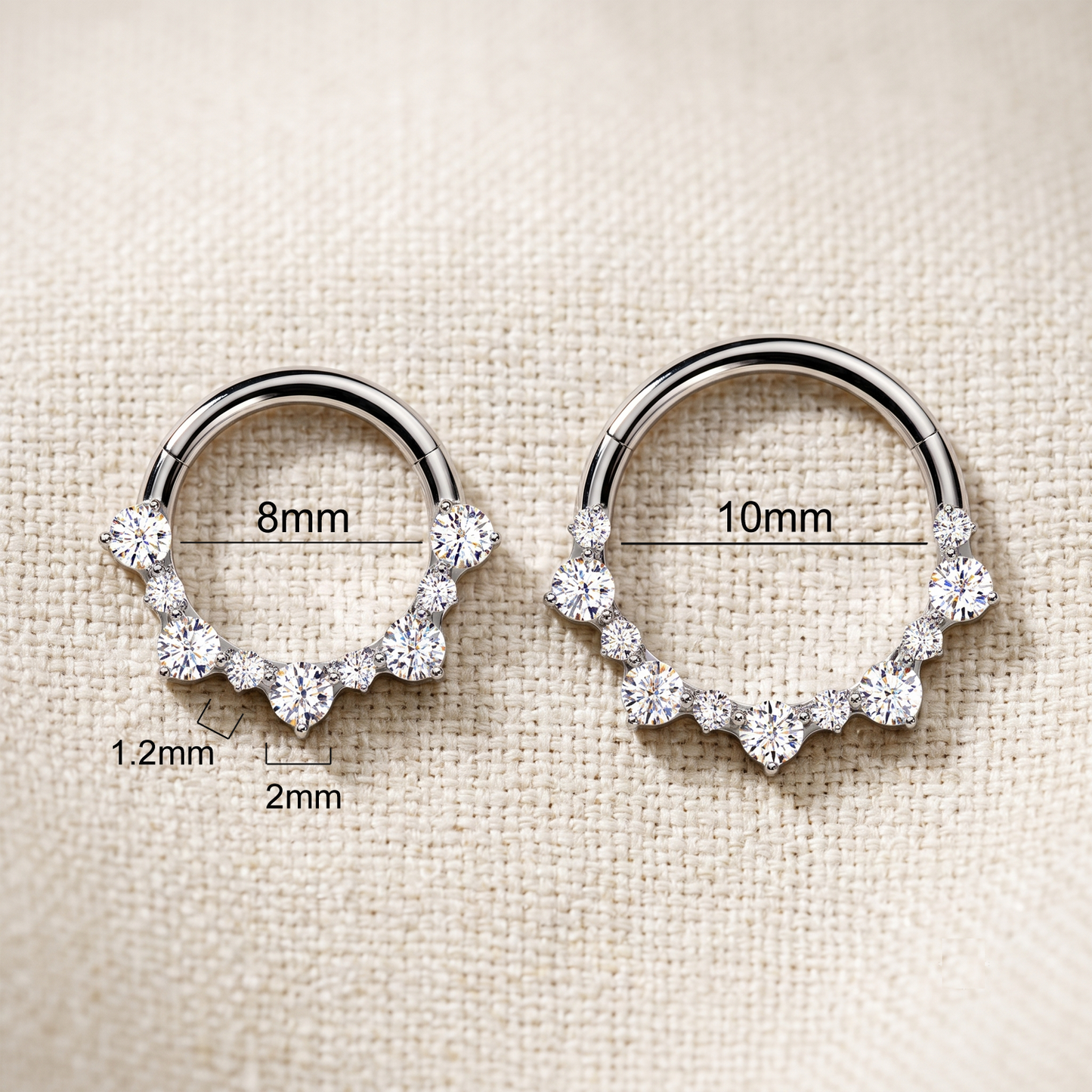 Titanium Hinged Segment Hoop Ring With CZ Cluster